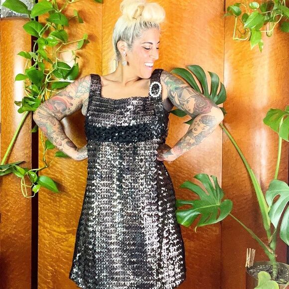 RUSSELL OF CALIFORNIA 60’s 60s Vintage Sequined Mini Shift Mod Cocktail Dress M - Picture 9 of 12